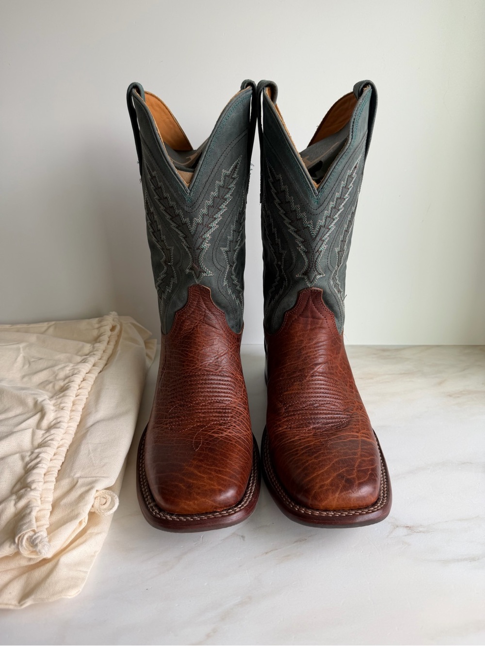 Tecovas Brown Leather Foot with Blue Shaft Western Boots Men’s Cowboy Boots